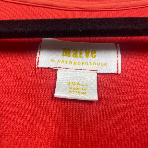 Maeve Small Lace Crochet Sleeve Top Red Cotton Blend Rib Scoop Neck - Picture 9 of 11